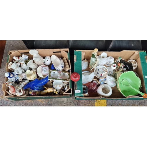 452 - Two Large boxes inc quantity of porcelain, ceramics and pottery. Includes a hand painted Crown Devon... 