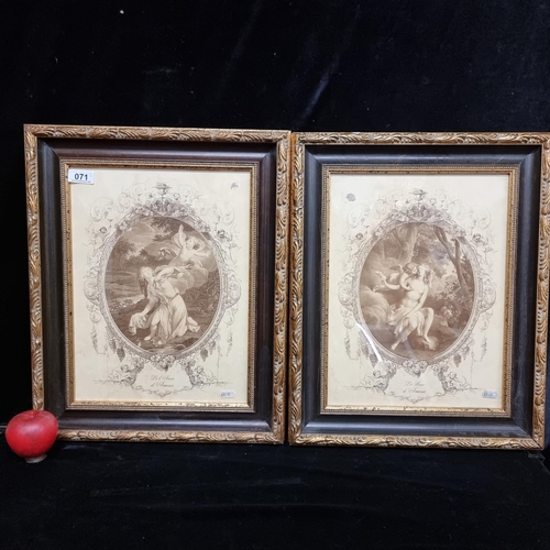 71 - A pair of lovely prints showign mythological scenes including one titled 