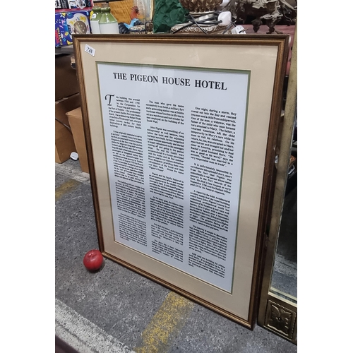 728 - A large print featuring text relating to The Pigeon House Hotel which existed in Dublin from late 18... 