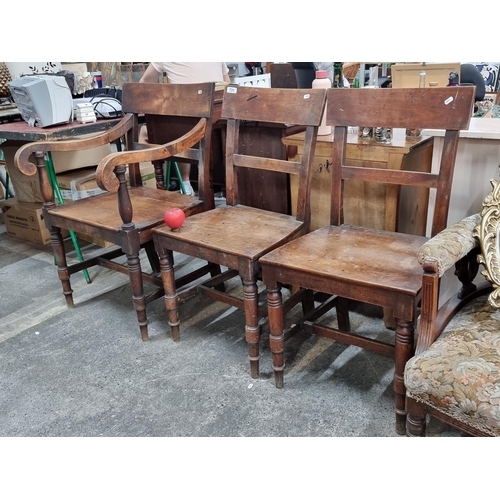 731 - Three 19th Century country house wooden occasional chairs including a carver with curvilinear armres... 