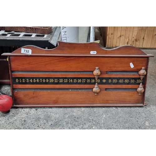 732 - Star Lot : A fabulous antique snooker scoreboard with a series of numbers and four sliding pointers.... 