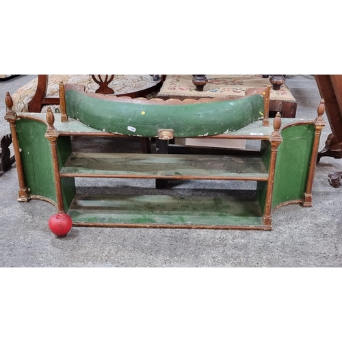 738 - Star Lot : A country house 19th century  painted wall shelf and cornicing painted green with gilt de... 