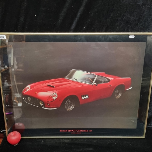 80 - A fabulous high quality large print of a red Ferrari 250 GT California 1957. Housed in a brushed bra... 