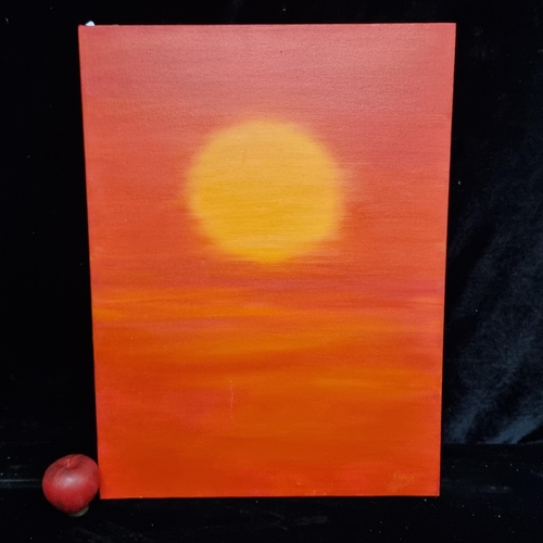 98 - An original acrylic on canvas painting of a setting sun. Signed B. Walsh bottom right.