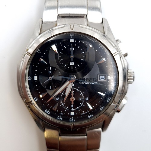 4 - A handsome Wired By Seiko  7T92 chronograph stainless steel gentleman's wrist watch, featuring a bla... 