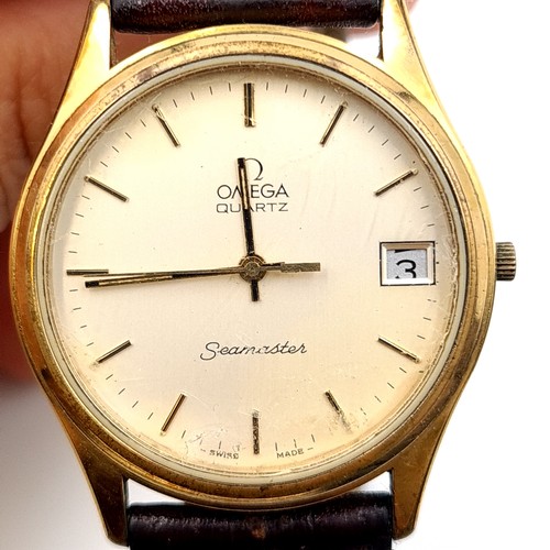 6 - Star Lot : An Omega Quartz Seamaster vintage gentleman's wrist watch, featuring a fabulous sweep sec... 