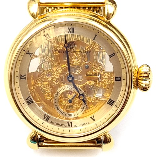 10 - Star Lot : An unusual Constantin Weisz model T30CW gold toned wrist watch, featuring a display hour,... 