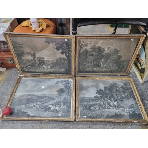 827 - A set of four early 20th century Lithographs of engravings depicting hunting  landscape scenes. Prov... 