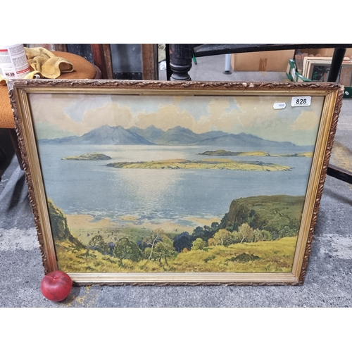 828 - A vintage print of a painting originally by Scottish artist Robert Houston. Housed in a foliate gilt... 