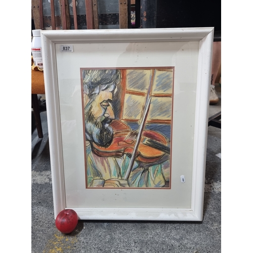 837 - Star Lot : An original Ellen Lefrak (American contemporary) pastel on paper drawing of a musician. S... 