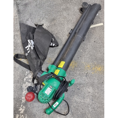 862 - A Gardenline Electric Blower Shredder Vac with collection bag. Fitted with a three pronged plug.