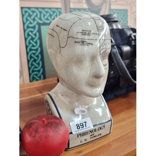 897 - A phrenology porcelain head statue with the map of the brain by L.N. Fowler.