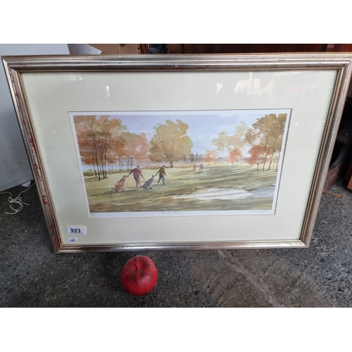 923 - A limited edition print (154/850) titled 'Down The Fairway,' depicting four golfers pulling trolleys... 