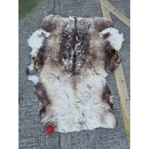 935 - Genuine reindeer hide rug from Hanlin Ltd. with fur in good condition.