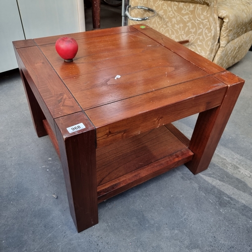 968 - A heavy quality coffee table with shelving space to base. H45cm x W60cm x D60cm No reserve €1 start.