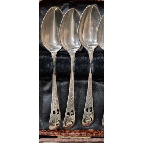 152 - A collection of twelve stunning Twentieth century teaspoons with pierced shamrock to top, stamped FC... 