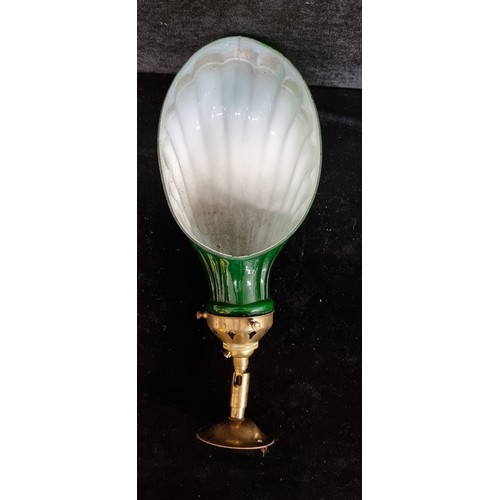 187 - A fabulous  pair of vintage wall light sconces with green shades in form of shells and brass fitting... 