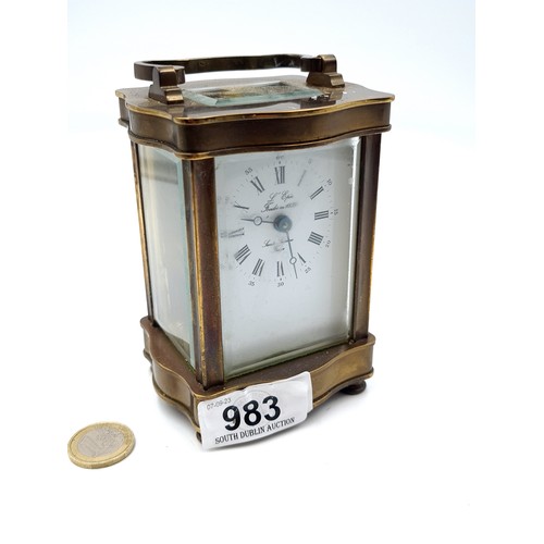 983 - Star Lot: A beautiful vintage brass carriage clock by L'Épée: Saint Luxanne, France. Featuring origi... 