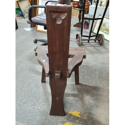 422 - A three legged Irish Tuam / Sligo chair in stained teak wood. Simple straight back rest also reminis... 