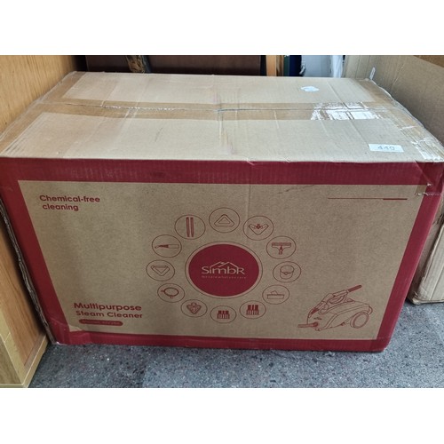 440 - A Simbr steam cleaner model no. NV286. Brand new in box. Unopened. Comes with attachments to steam m... 