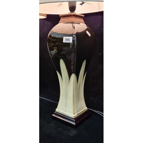 896 - A fabulous pair of two-tone ceramic table lamps, with circular cream shades and three pin plug. RRP ... 