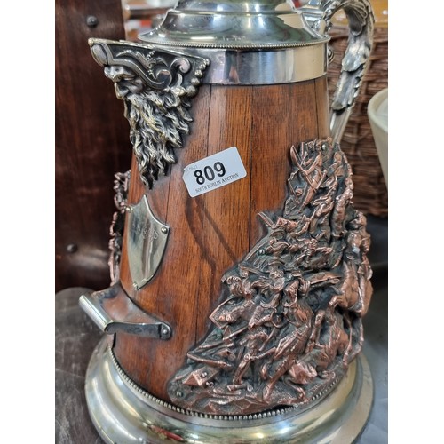 809 - Star Lot : A truly impressive Huge Austrian Hunt Jug. . With bottle opener to front and a copper bat... 