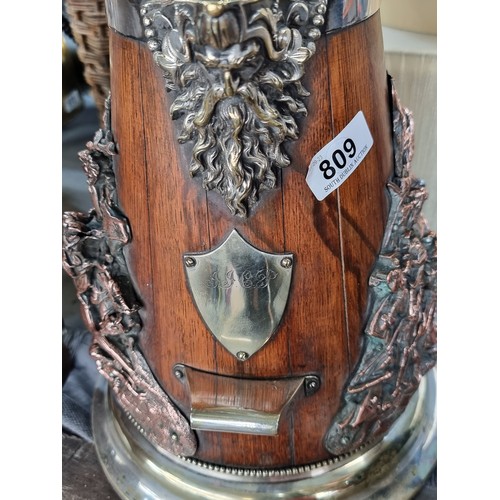 809 - Star Lot : A truly impressive Huge Austrian Hunt Jug. . With bottle opener to front and a copper bat... 