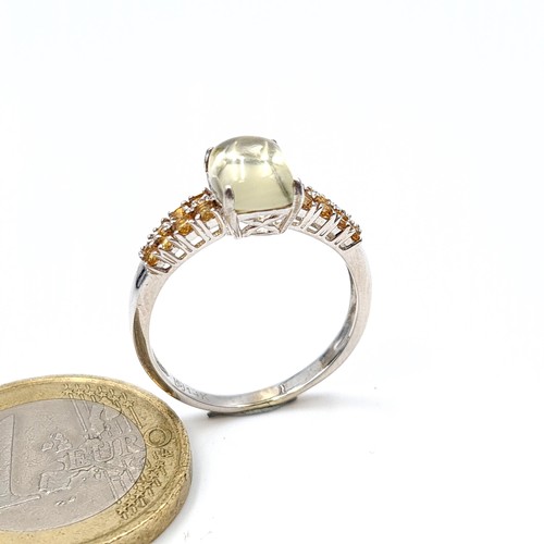 41 - Star Lot : A beautiful 14 carat White Gold ring, set with an unusual Moonstone setting and sparkling... 