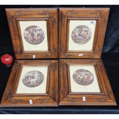 100 - Four vintage prints of chromolithographs of The Four Seasons. Housed in carved wooden frames.