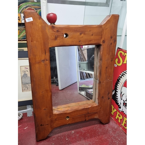 103 - A very heavy large  thick rustic wooden framed mirror made from salvaged timber.