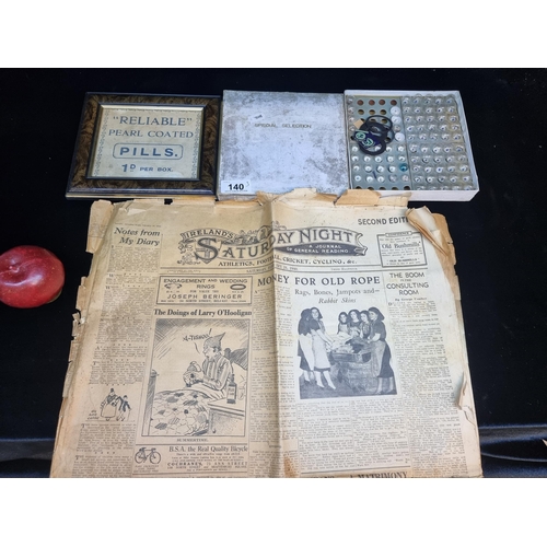 140 - Three vintage items including a 1940 Feb. 24th publication of Ireland's Saturday Night newspaper, a ... 