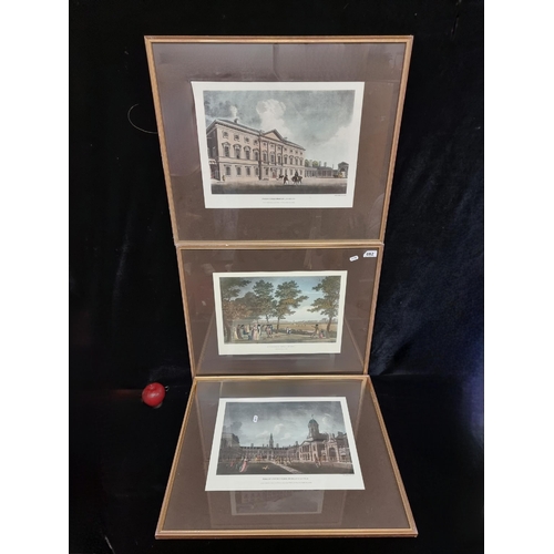 82 - A set of three large hand coloured prints of Dublin landmarks featuring the 