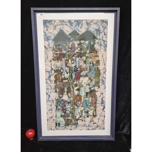 85 - A large coloured ink Batik on cotton featuring a busy market scene. Wonderful texture to background ... 