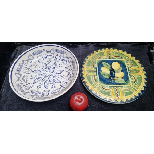 881 - Two large  ceramic dishes including a Barocco Valbonne handpainted flat platter and an Italian made ... 