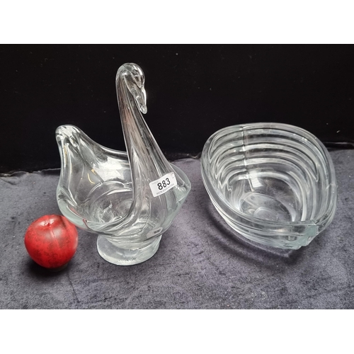 883 - Two large glassware items including a beautiful abstract Galway Crystal bowl, along with a handblown... 