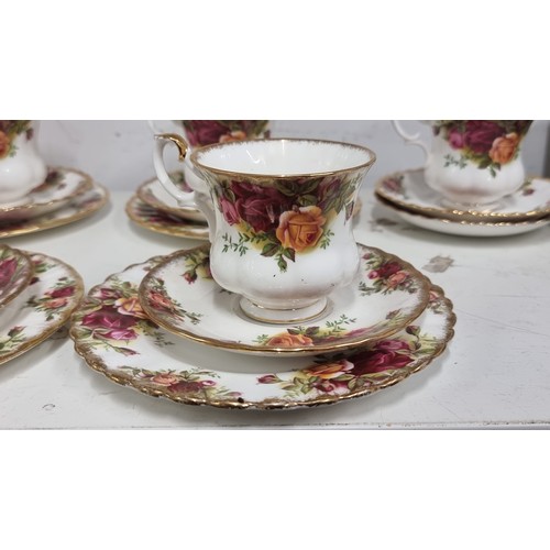 112 - Eighteen pieces of Royal Albert tea service in The Old Country Roses pattern. Comprising of a coffee... 