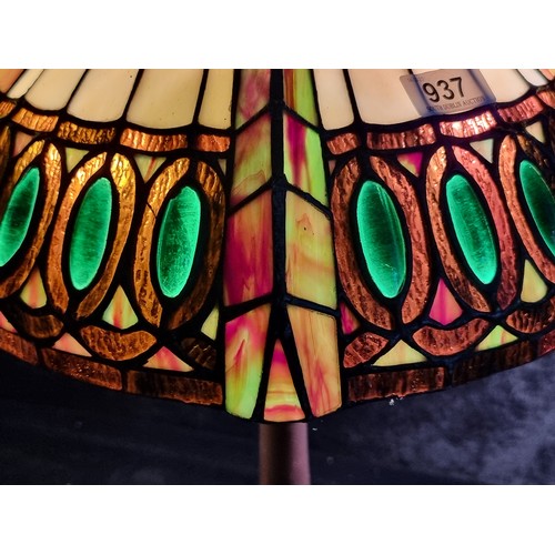 937 - A beautiful Tiffany style tale lamp with an intricate colourful glass shade. Fitted with a three-pro... 