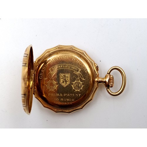 1 - Star Lot : A very attractive antique 18k gold fob watch, set with a bright white enamel dial and rom... 