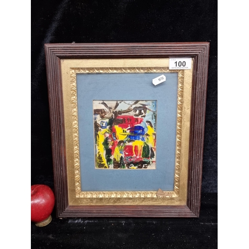 100 - A vintage original Joyce Duff (b.1925 - d.2013) oil on board painting featuring an abstracted compos... 