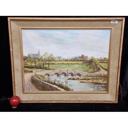 116 - A large vintage original oil on canvas painting by the artist Hugh Largey (Irish Postwar) featuring ... 