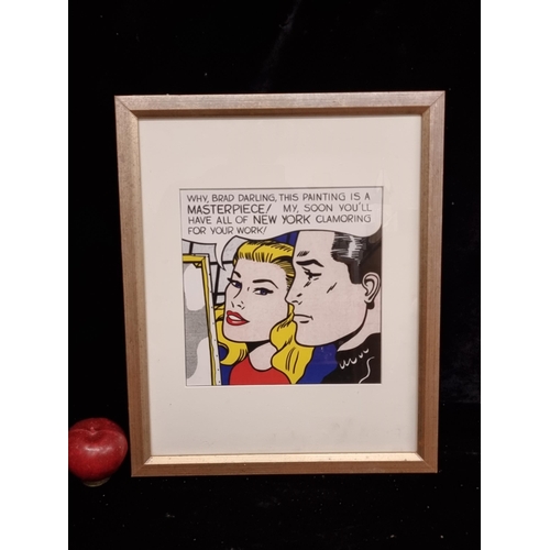 122 - A giclée print of a painting originally by pop artist Roy Lichtenstein. Titled 'Masterpiece' and hou... 