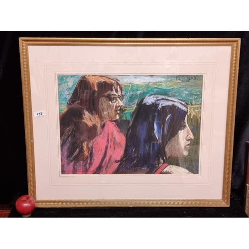 132 - Star Lot: A large original Patrick Leonard (b.1918 - d.2005) mixed media painting titled 'Two Girls ... 