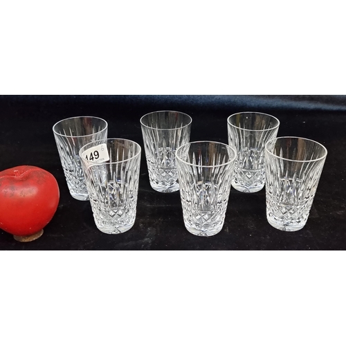 149 - A set of six Waterford Crystal glasses in the Maeve pattern. In very good condition.