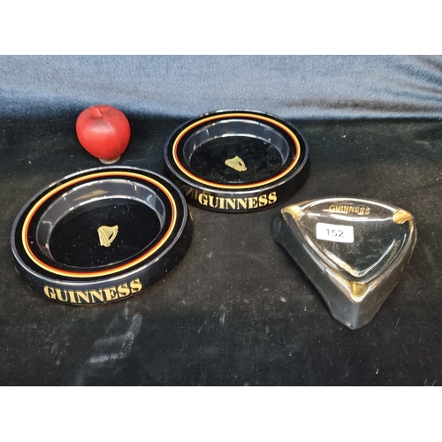 152 - Three Guinness advertising ashtrays including a vintage Arklow Pottery Ltd. example made in Ireland ... 