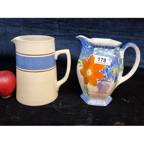 178 - Two vintage water jugs including an Arthur Wood example. Both in VGC