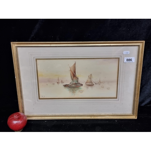 86 - An antique watercolour on paper painting dating to 1915. Features a maritime landscape scene rendere... 