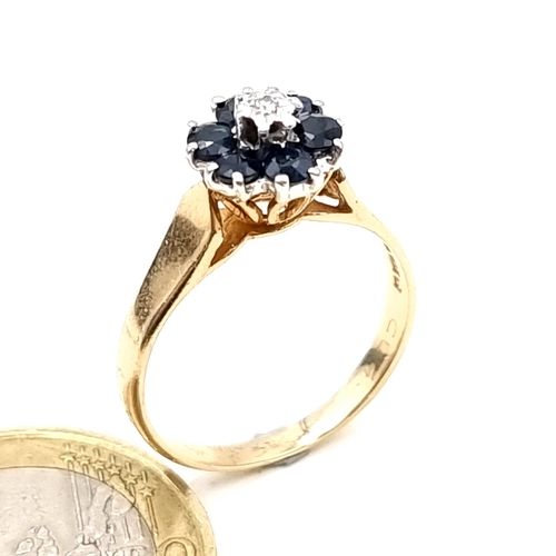 2 - Star Lot : A very attractive diamond and sapphire cluster ring set with a wide band. Ring size P. We... 