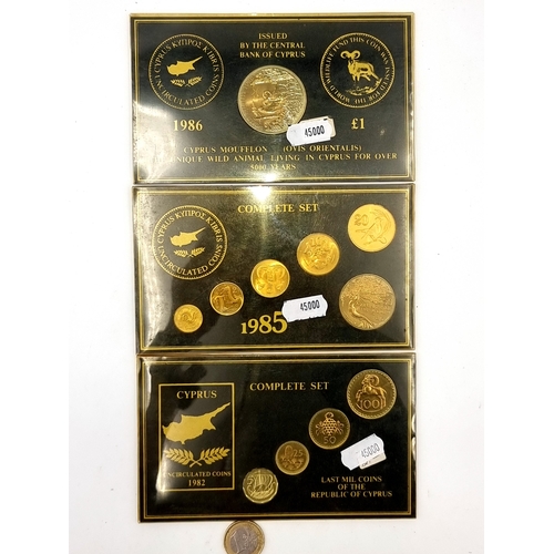 25 - A collection of 3 encapsulated sets of coins issued by the bank of Cyprus in mint and uncirculated c... 