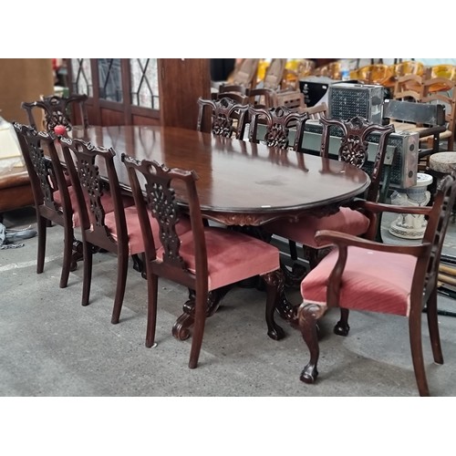 952 - Star Lot - A magnificent nine piece Chippendale style dining suite. Comprising of a large oblong din... 