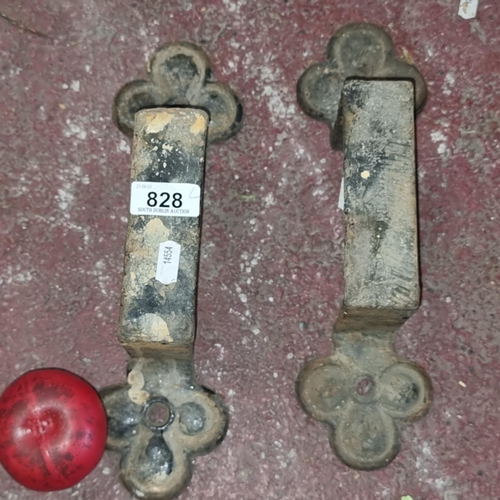 828 - A pair large  fabulous 18th century  cast metal door handles.